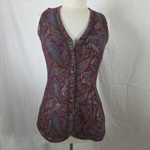 Cachet Bari Vest Steampunk Goth Victorian Burgundy Gold Tapestry Womens 4 Vintge